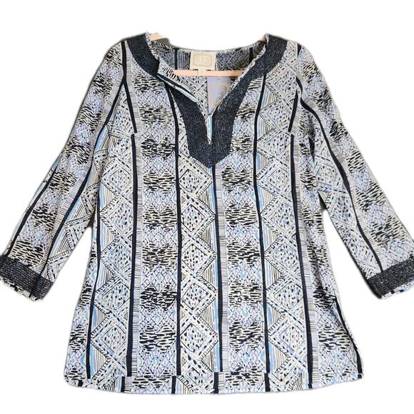 STS Sail to Sable Women’s Geo Stripe Long Tunic Navy Size XS Embroidered NWT - Picture 1 of 10